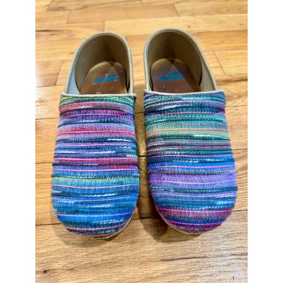 DANSKO Jute Pro Artisan Weave Rainbow Stripe Clogs - Picture 2 of 7